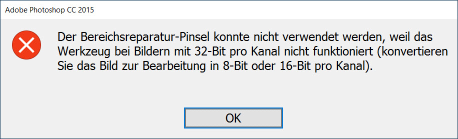 Error message for most tools in 32 bit mode